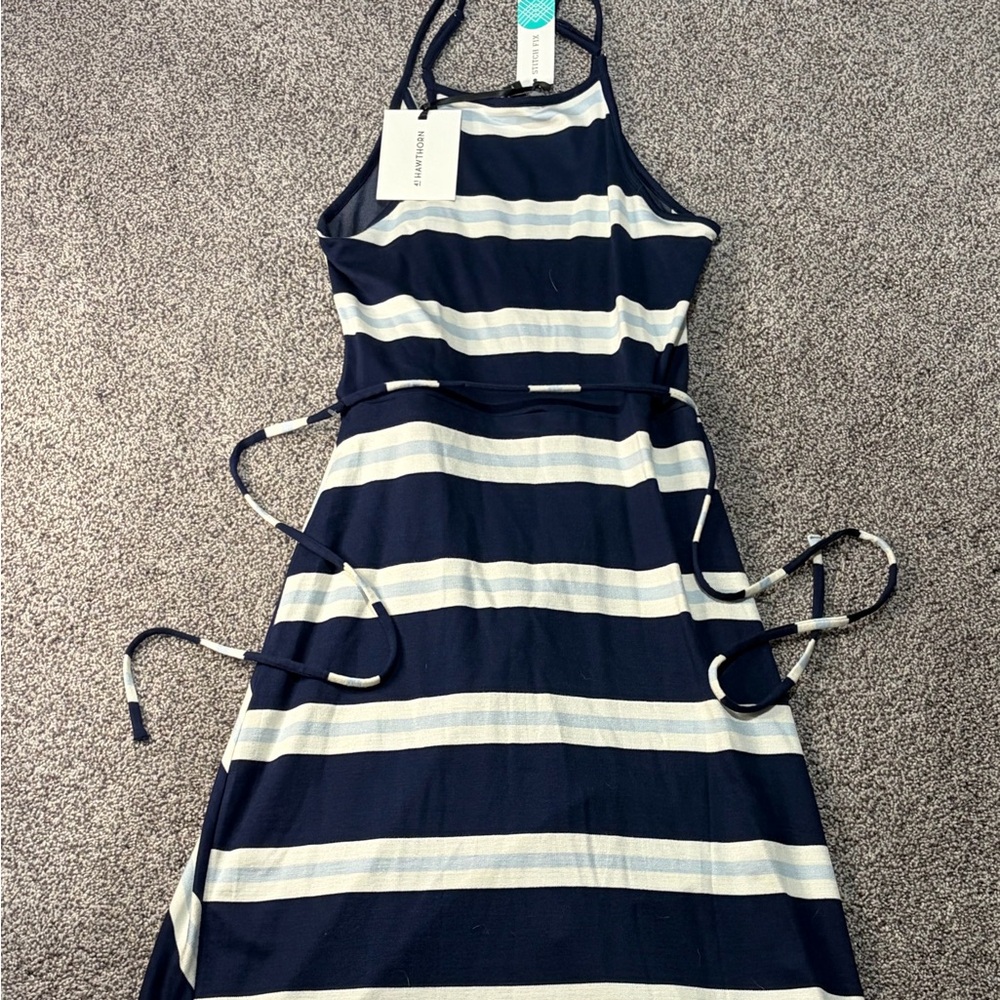 41 Hawthorn Navy Striped Halter Dress NWT Adjustable Waist Size Small